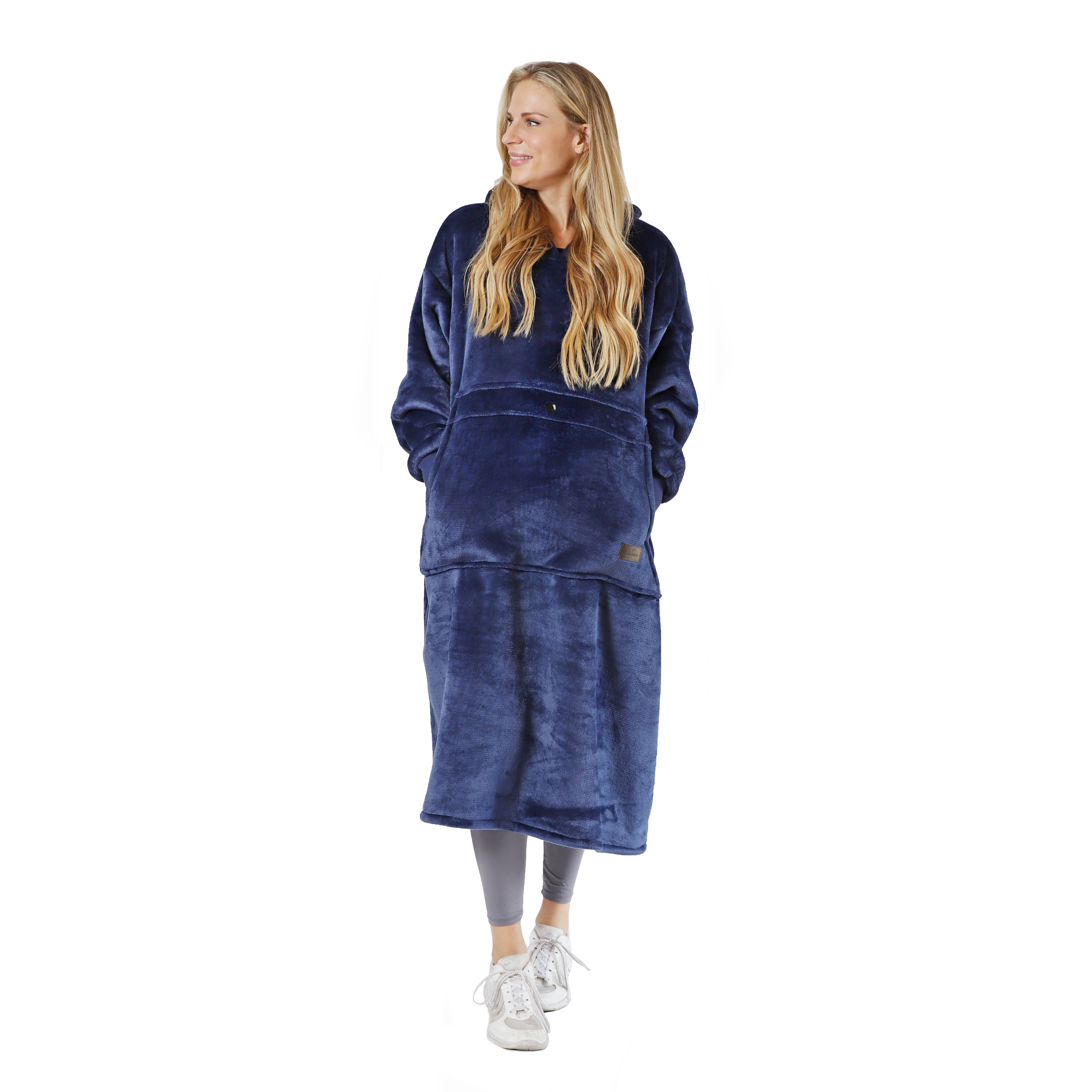 Tirrinia Extra long Oversized Hoodie Blanket Sweatshirt Comfortable Sherpa Giant Wearable Blankets Christmas Gifts for Adults Men Women Teenagers Wife Girlfriend Navy