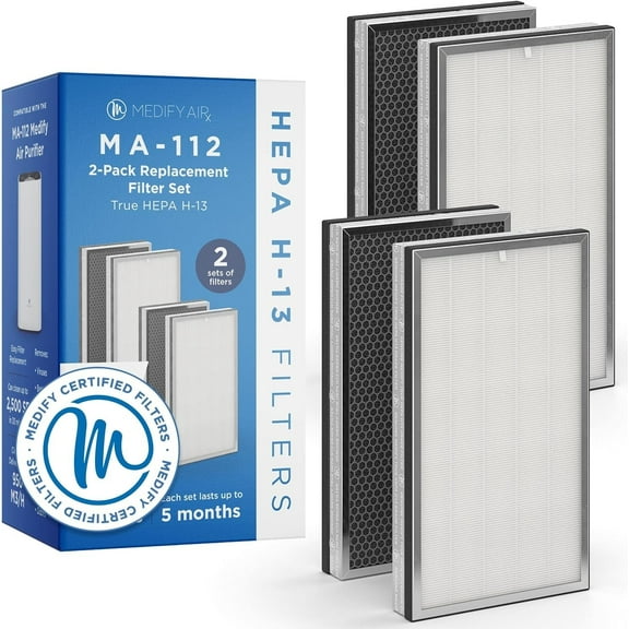 MA-112 Replacement Filter 2-Pack H13 HEPA Carbon for Smoke, Dust, Allergens