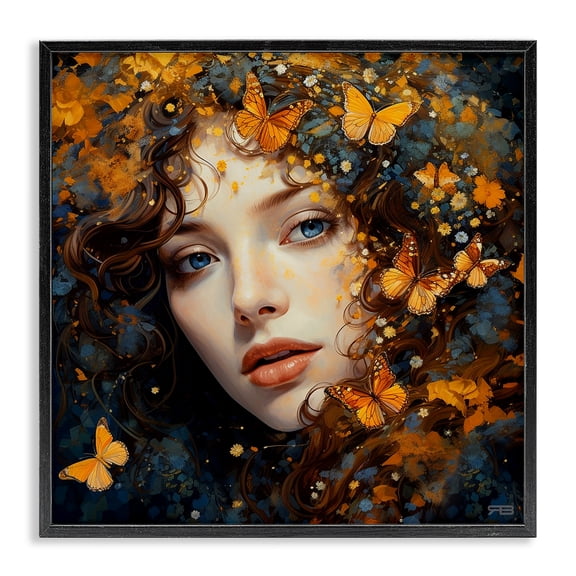 Stupell Industries Art Deco Woman with Monarch Butterflies Black Framed Giclee Art, 12 x 12, by RB