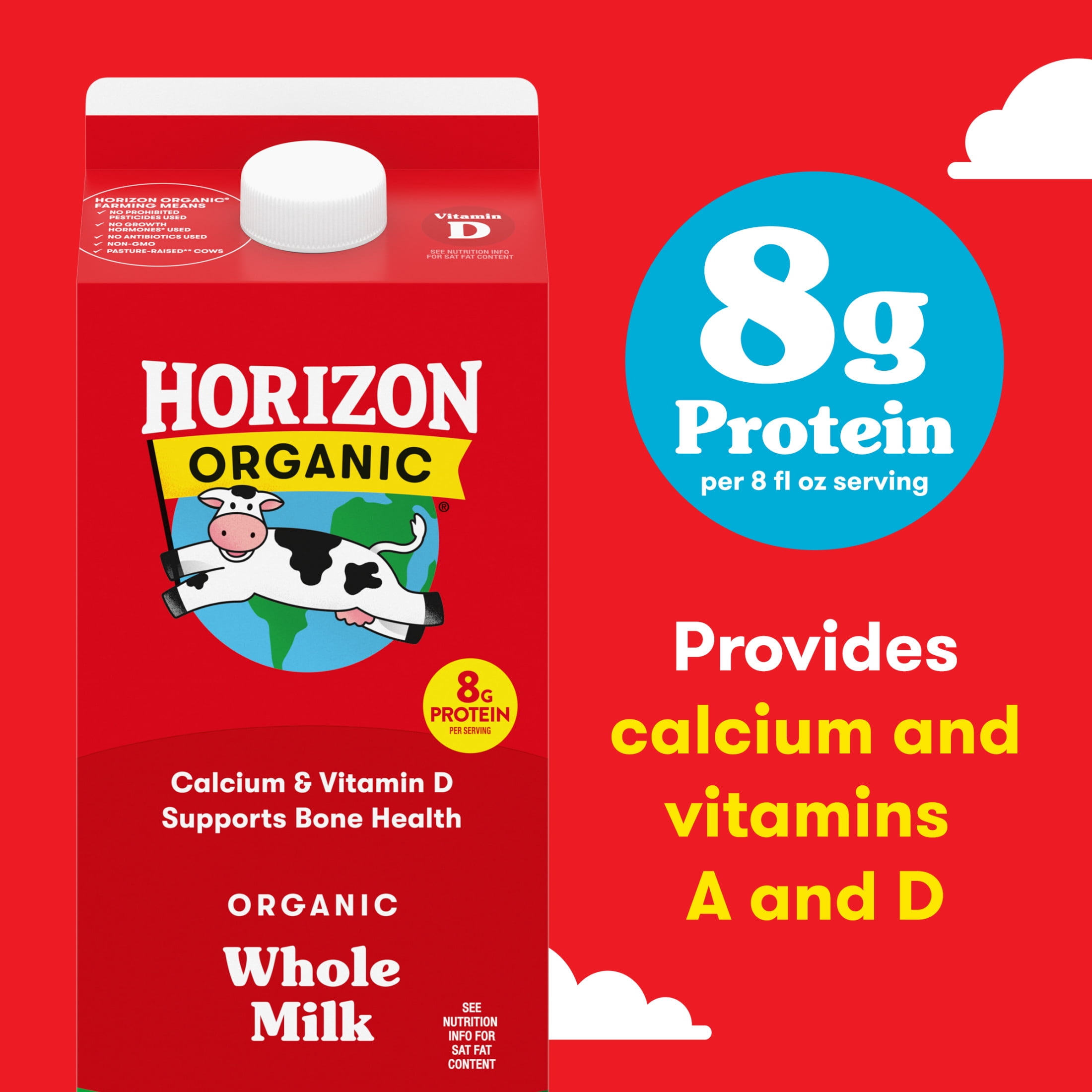 Horizon Organic Vitamin D Whole Milk, Vitamin D Whole, 64 fl oz Carton