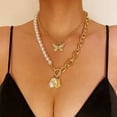 thumbnail image 3 of Guodhu Layered Pearl Necklaces for Women Boho Necklaces Dainty Stackable Layered Chain Necklace Jewelry Paperclip Chain Necklace, 3 of 5