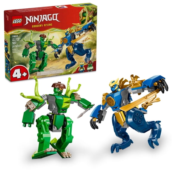 LEGO NINJAGO Jay's Dragon Mech Fight Building Toy - Pretend Play Set for Boys & Girls, Ages 4  - Includes 2 Minifigures - Gifts for Birthdays - 71853