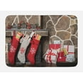 thumbnail image 1 of Cozy Bath Mat, Christmas Themed Photo of Hanged Stuffed Stockings on Log and Gift Boxes, Plush Bathroom Decor Mat with Non Slip Backing, 29.5" X 17.5", Multicolor, by Ambesonne, 1 of 2