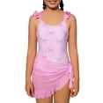 thumbnail image 2 of YunPes Girl's One Piece Swimsuit Cute Bow Striped Print Bating Suit with Beach Cover up Skirt Ruffle Ruched Bathing Suit Birthday, 2 of 7