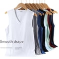 thumbnail image 4 of Chaleco de hombre de seda de hielo sin costuras, cuello redondo, blanco, ajustado, escote en V, hombros anchos, chaleco deportivo sin mangas, 4 of 5