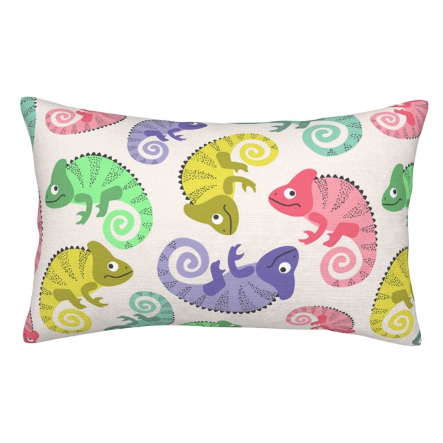 Fotbe Cute Chameleons Funda de Almohada Decorativa Estilo Occidental, Lujo en Algodón, Fundas para Almohadas King, Cojín Estampado para Decoración del Hogar-14"x20"