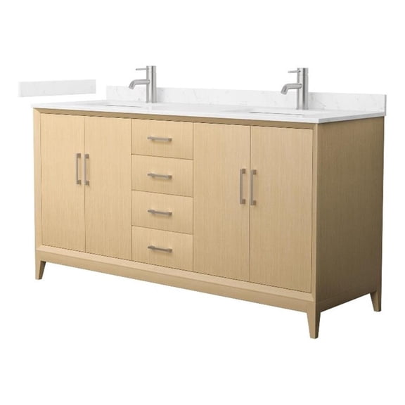 Janna 66" White Oak Double Vanity Carrara Cultured Marble Top & Nickel Trim