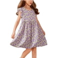 thumbnail image 3 of Bovxnpu Girls Dresses Summer Outfits Cotton Short Sleeve Sundress Ruffle Sleeves Floral Crewneck Sundress, 3 of 5