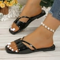 thumbnail image 6 of Black Ladies Versatile Stylish Sandals, Shiny Square Head Solid Color Summer Footwear, 6 of 7