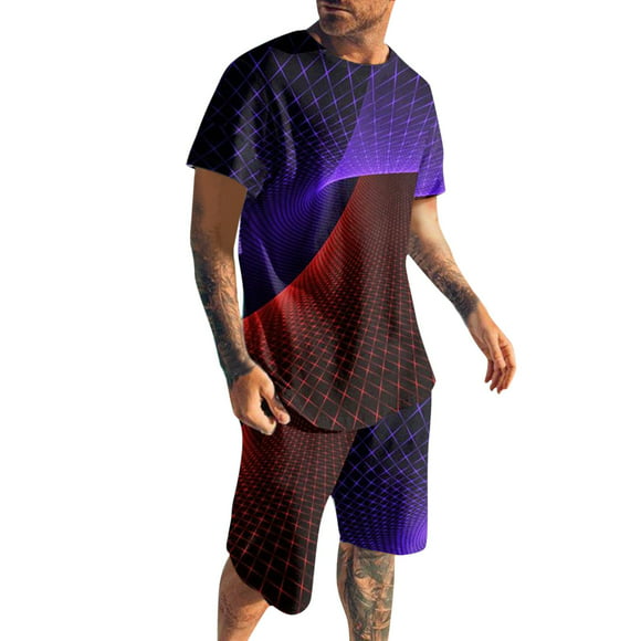 Cathalem Men Linen Sets Outfits 2 Piece Casual Linen Short Sleeve Button Down Shirts and Shorts Outfits,Purple XXXL