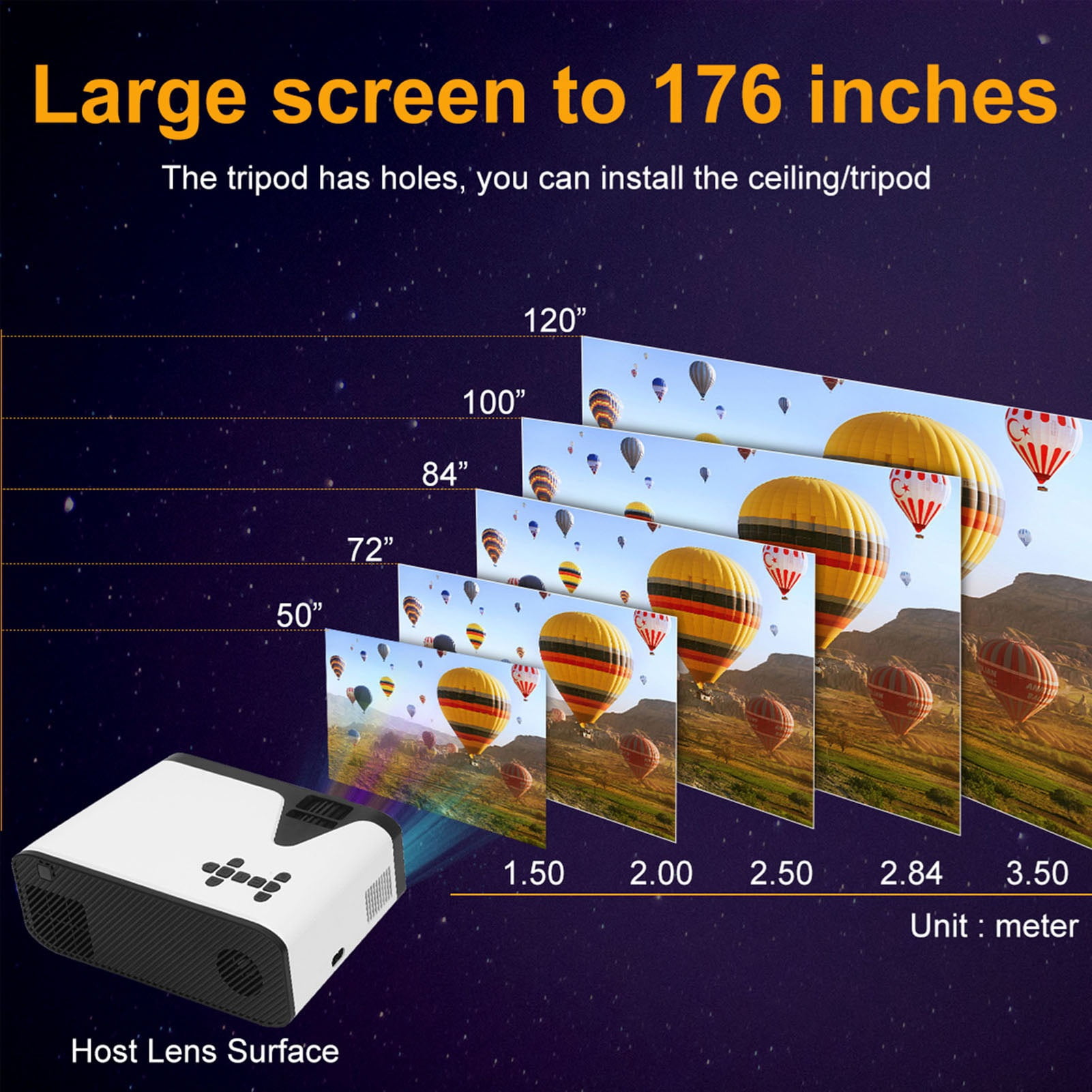 Home Projector 1080p Portable Projector With HD VGA USB Memory Card AV Interfaces For Indoor And Outdoor Use