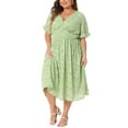 thumbnail image 2 of Agnes Orinda Women's Plus Size Elegant Lace Floral Ruffle Short Sleeve V Neck Trendy Midi Dresses 4X Grass Green, 2 of 5