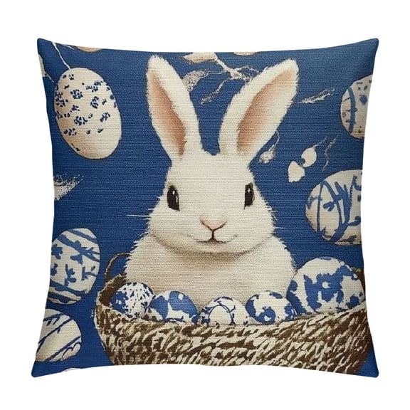 PRATYUS Happy Easter Be Hoppy Rabbit Easter Eggs Blue Throw Pillow Covers, Cushion Case Decoration for Sofa Couch 12x12in