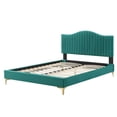thumbnail image 3 of Tufted Platform Bed Frame, King Size, Velvet, Teal Blue, Modern Contemporary Urban Design, Bedroom Master Guest Suite, 3 of 10