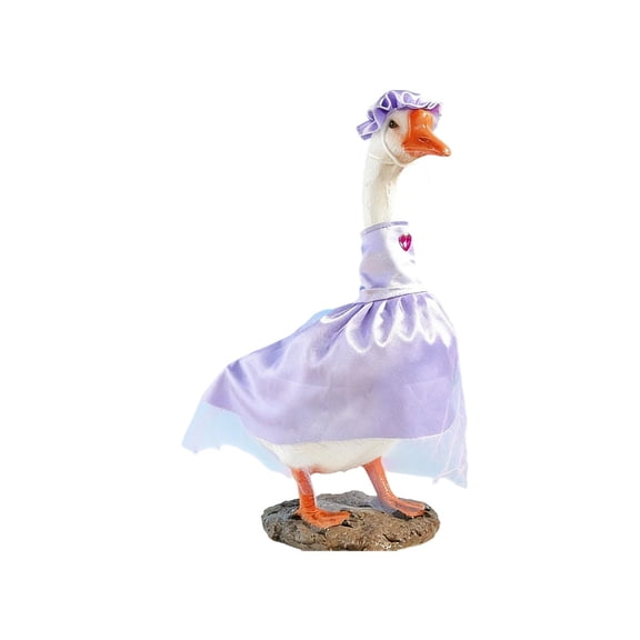 Coollooc Spring Porch Goose Outfit Flower Lawn Goose Clothes for 23" Large Statue Cement Geese Costume Outdoor Patio Yard Decor, Valentine's Day St. Patrick Easter All Theme Goose Outfit(Purple)