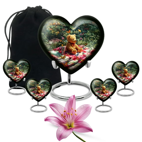 SABURIAL Teddy Bear Urn - Mini Funeral Urn - Decorative Keepsake Urns For Ashes Adult Male - Large Cremation Urns For Human Ashes Adult Female - Combo Of 8 Inch & 3 Inch