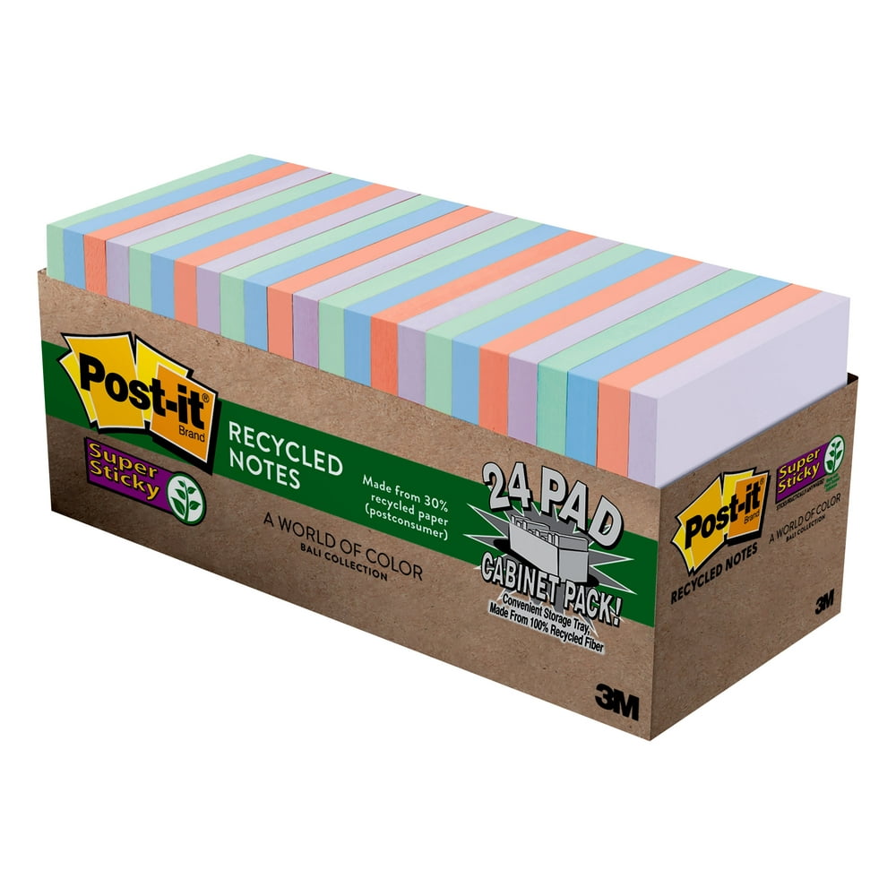 Post-it Notes Super Sticky Recycled Notes, 3in. x 3in., 24 Pads ...