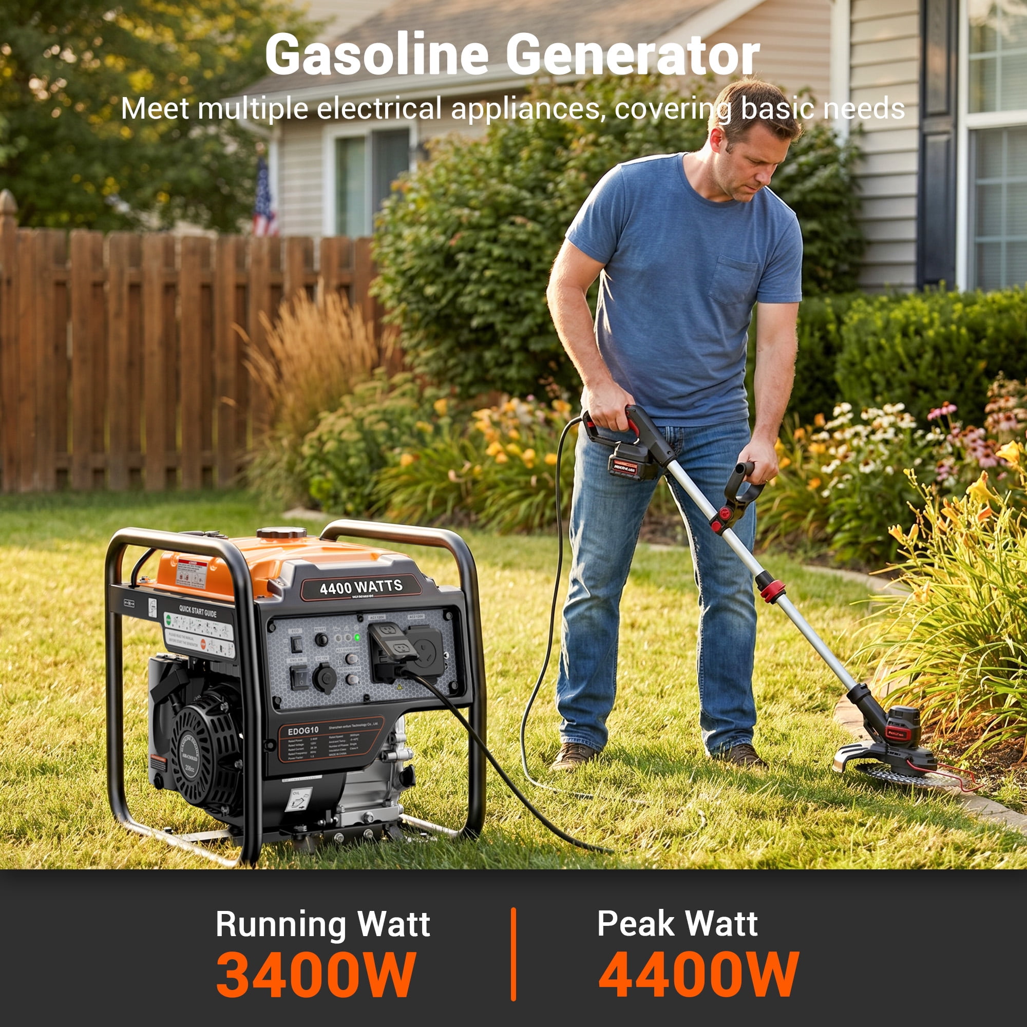 Efurden 4400-Watt Portable Inverter Generator, Gas Powered Generator with ECO Mode for Home Use and Camping, RV Ready, Low Noise