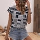 thumbnail image 3 of Camiseta informal de cuello redondo transpirable para mujer, gris claro, talla M, camiseta de manga corta con estampado geométrico de verano, 3 of 7