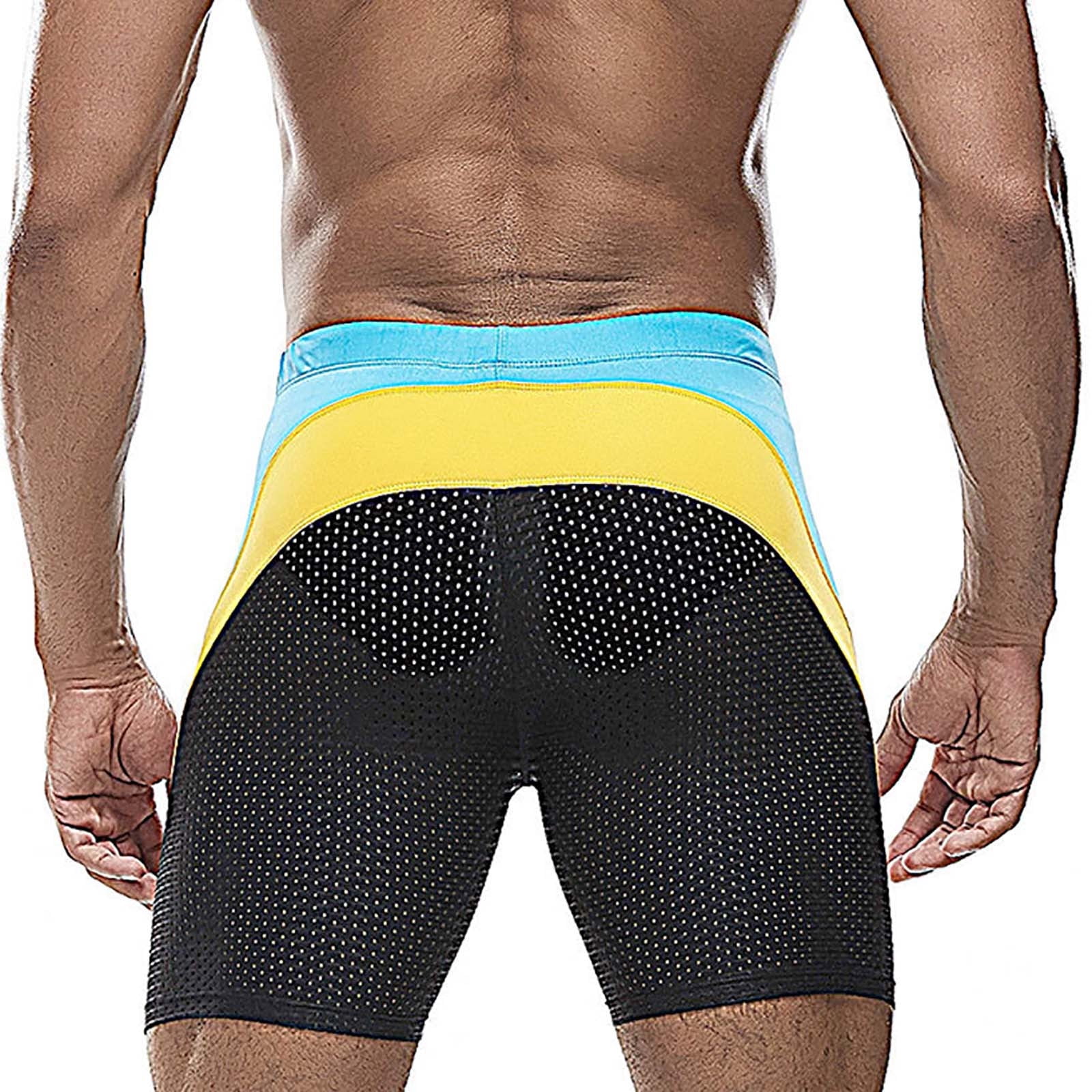 Mens Swim Trunks Quick-Drying Low Waisted Swimming Bottoms Stretchy Slim Color Block Breathable Hollow-Out Athletic Swimwear Bathing Suits Shorts