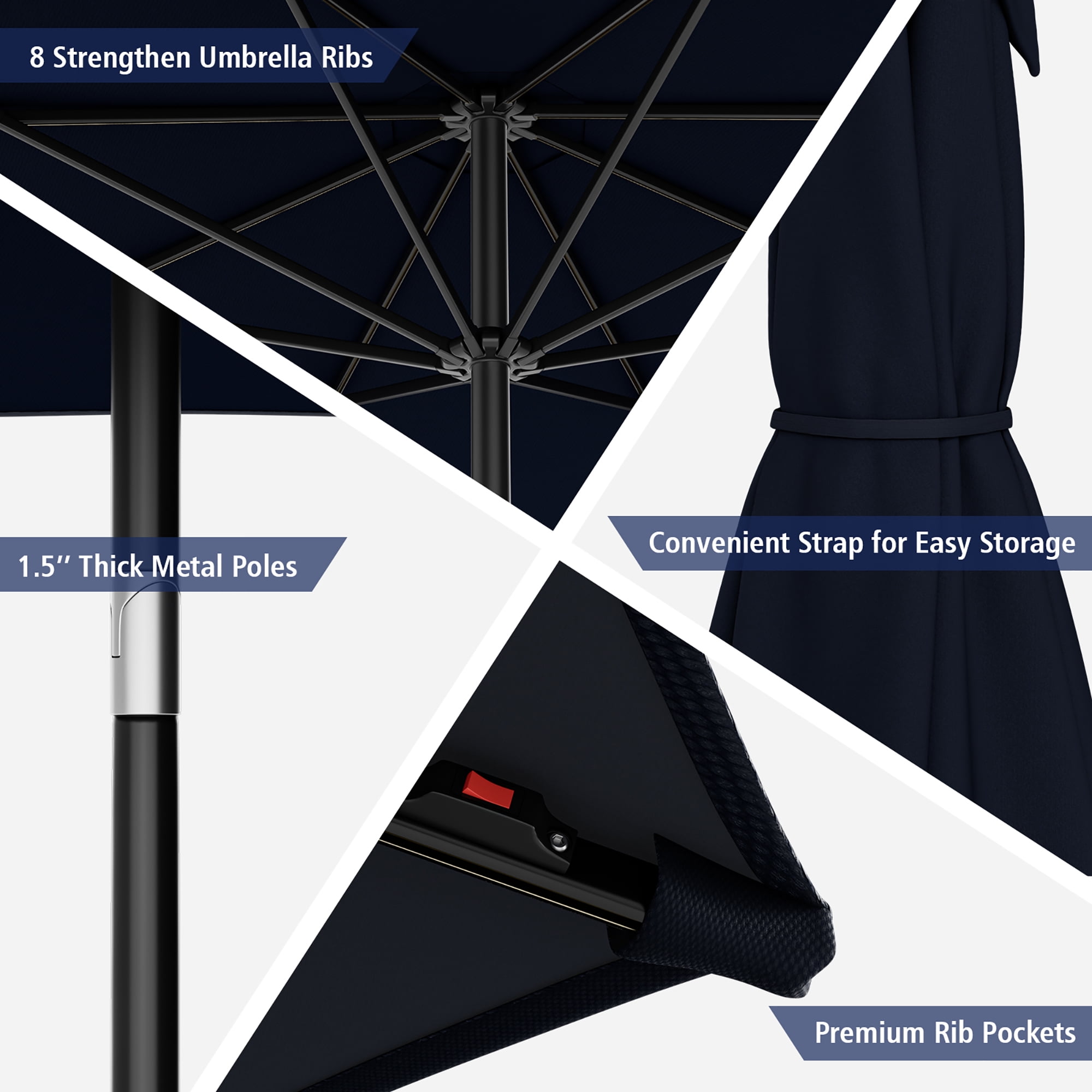 Gymax 10FT Solar Patio Umbrella 112 LED Lighted Umbrella Outdoor Table Market Umbrella Navy