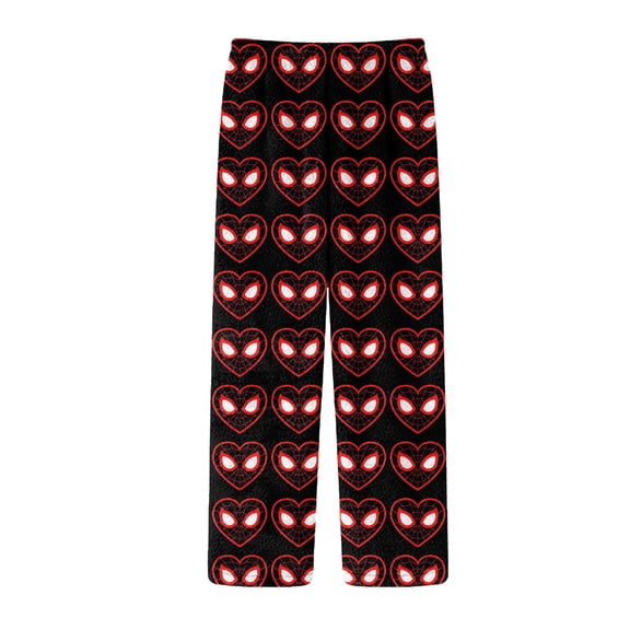 Spider Hero Halloween Pants Plush Fleece Pajama Pants for Women Cozy Warm Flannel Lounge Pants Cartoon Hero Theme Printed Sleepwear Thermal Winter PJ Bottoms Loose Fit Relaxed Sleepwear, Black, XXXL