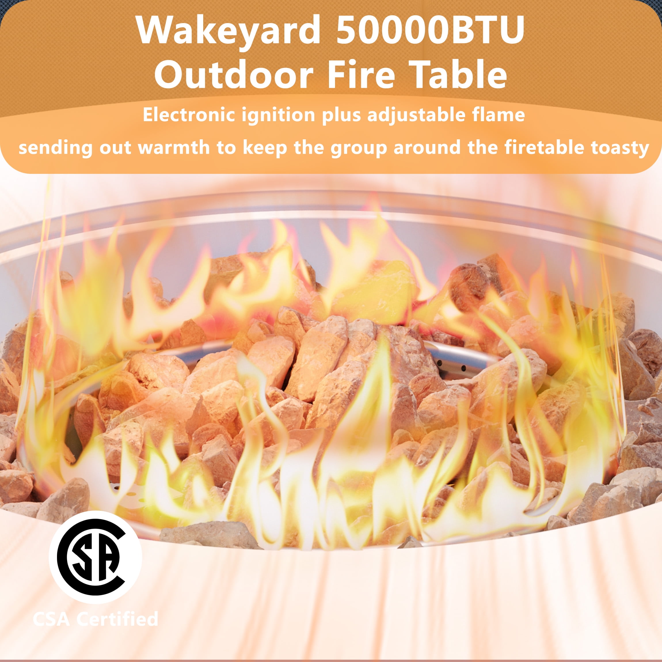 Wakeyard 32.5 inch Round Propane Fire Pit Table, 50000 BTU, Includes Lava Rock,White