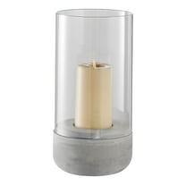 Danya B. Modern Cool Gray Cement Base and Glass Pillar Hurricane Candle Holder (Large)