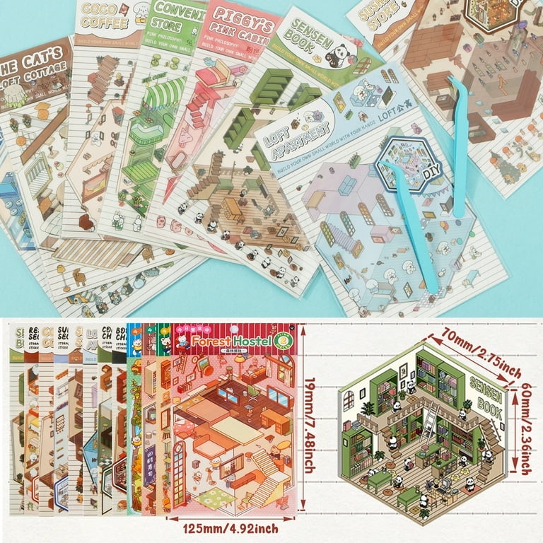 Sticker Scene Book Sticker Therapy Adults Scene Sticker Book For Kids,20 Sets Of 3D Sticker Scene Fun Mini House Stickers Sets Reusable Waterproof Therapy Stickers Adult Relief Stress Pass Time Book Stickers