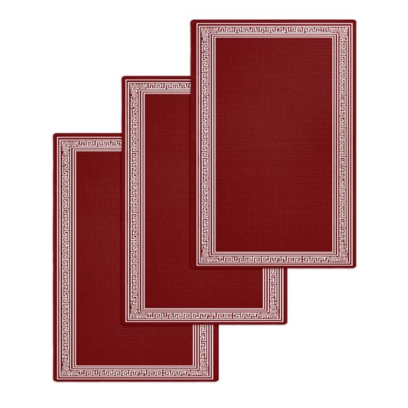 Red Geometric Hand Towels Set, Waffle Weave Kitchen Towels 3 Pieces, Country Farm Traditional Chinese Tile Microfiber Hair Face Bath Tea Towel Absorbent Quick Drying Cleaning Dish Cloths, 15.7"x23.6"