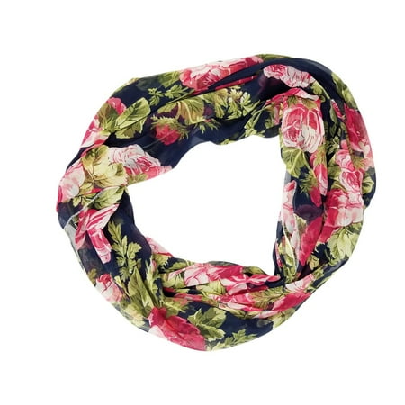 Multi Floral Scarf - Amtal Women Multicolor Roses Floral Design Lightweight & Soft Infinity Scarf