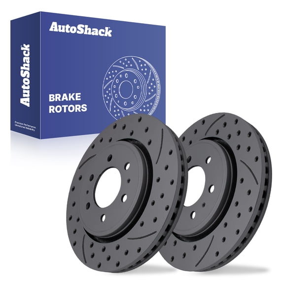 AutoShack Front Vented Drilled & Slotted Coated Brake Rotors Black Matte Finish 2-PC Set Replacement for 2010-2020 Ford F-150 2007-2021 Ford Expedition BlackShield 13.78" (349.9 mm)