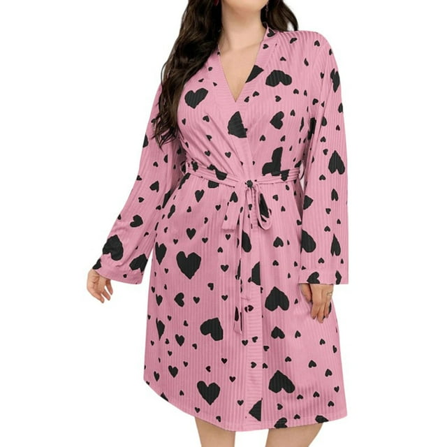HAiming Robe Légère Tricotée pour Femmes Peignoir à Manches Longues Doux et Confortable Robe de Spa Col en V Vêtement de Nuit avec Ceinture