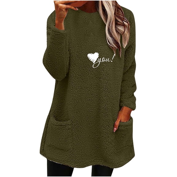 ICHUANYI Women's Trendy Crewneck Tops Heart Print Long Sleeve Double Side Velvet Warm Shirt Pullovers Thickened Sweatshirt Fall Winter Clothing 2023