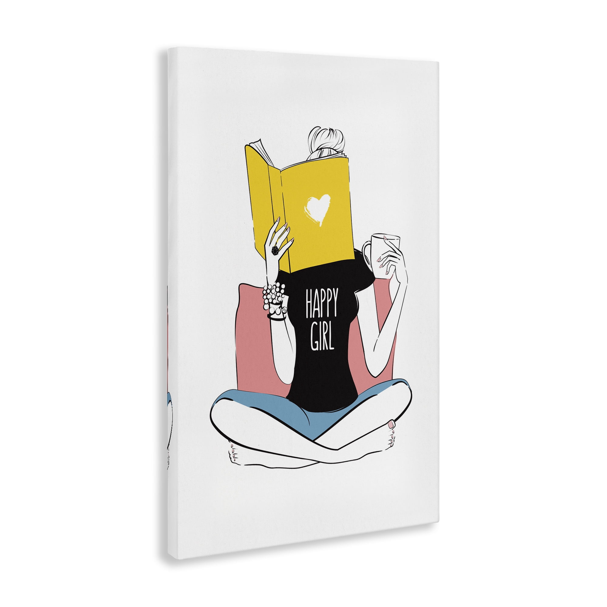 Stupell Industries Happy Reader Girl Novelty Painting Gallery Wrapped Canvas Art Print Wall Art, 16 x 24