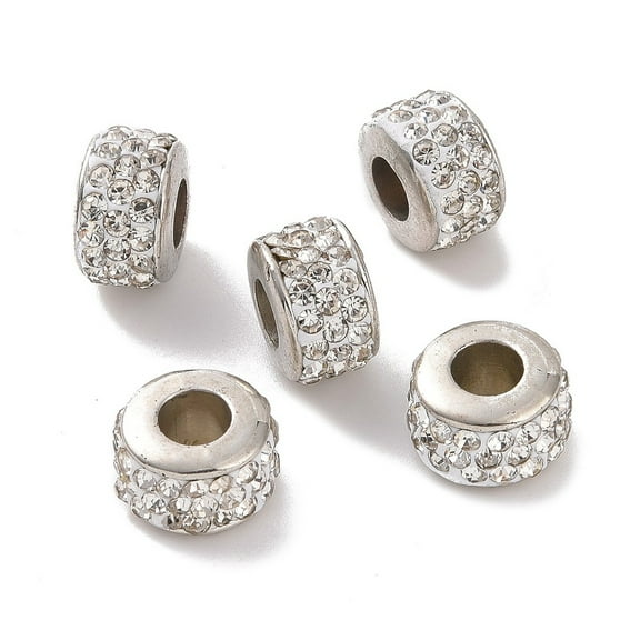 BD940 - 10 pcs Rhinestone Rondelle Spacer Beads - Silver Tone - 10mm x 7mm - Hole Size: 4.8mm - Fits European and Paracord Beads!