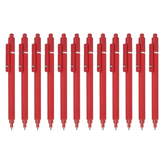 Uxcell 12 Pcs Retractable Gel Pens, 0.5mm Black Ink Fine Point Smooth Writing Cute Aesthetic Pen Quick Dry for Office Home Journaling Note Taking Supplies, Red