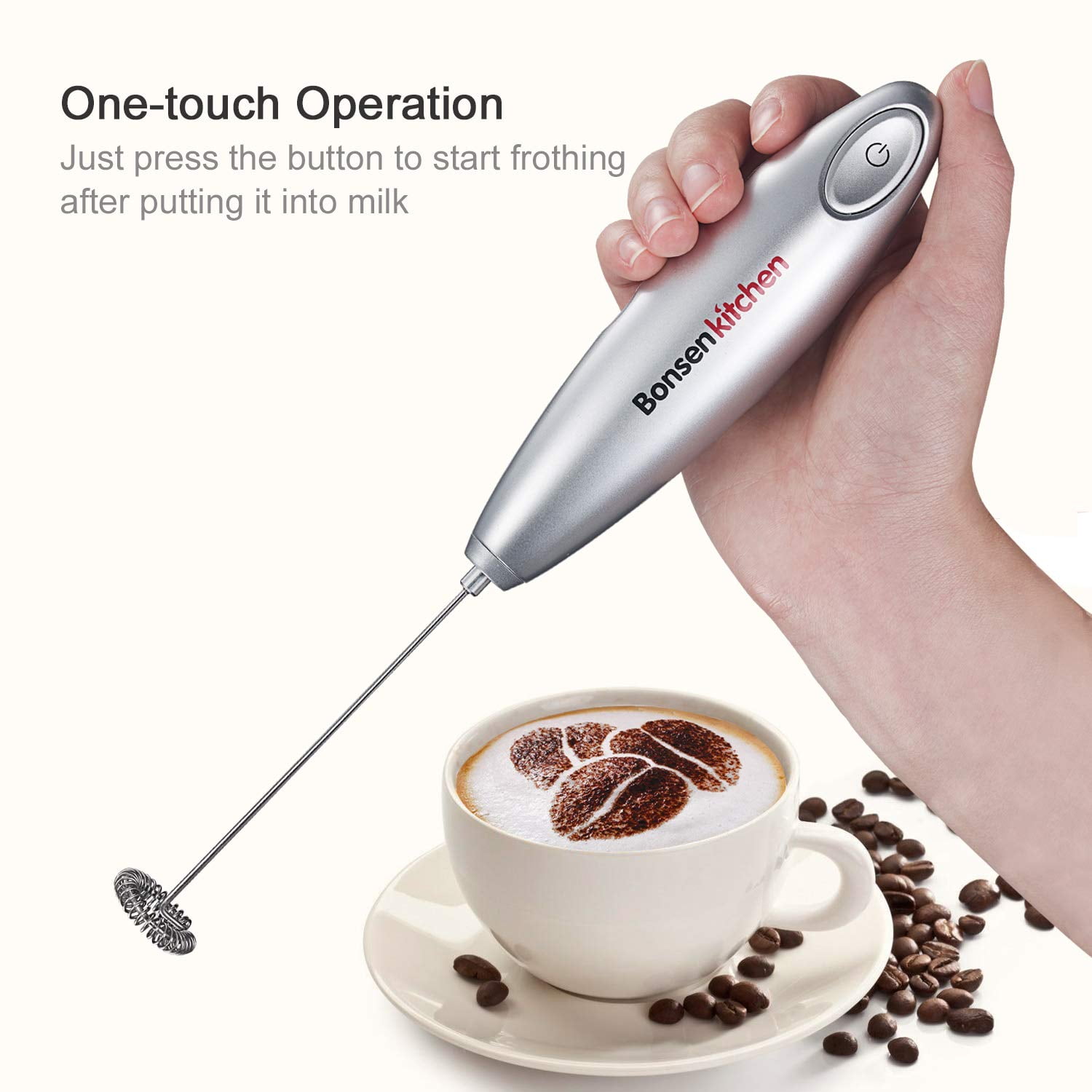  Bonsenkitchen Electric Milk Frother Handheld, Portable Whisk  Milk Foam Maker with Stainless Steel Stand, Drink Mixer for Coffee, Matcha,  Electric Stirrer Coffee Mixer, Battery Operated(Not Included): Home &  Kitchen
