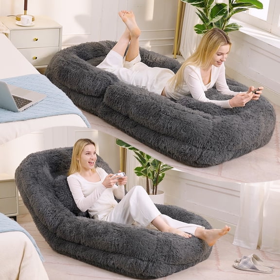 GARITIN Human Dog Bed and Lazy Sofa 69 Inch, 5 Position Adjustable Convertible Floor Gaming Chair for Bedroom Living Room, Dark Gray