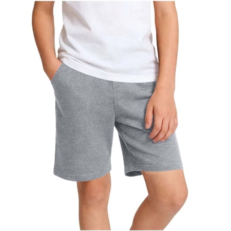 FSYBOA Boys Athletic Shorts Casual Elastic Waist Soft Cotton Kids Summer Shorts Gray Size 12-13 T