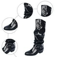 thumbnail image 5 of Slouchy Knee High Fold Over Boots for Women Fashion Casual Leather Pointed Toe Stacked Wide Calf Mid Heel Tall Boots, 5 of 8