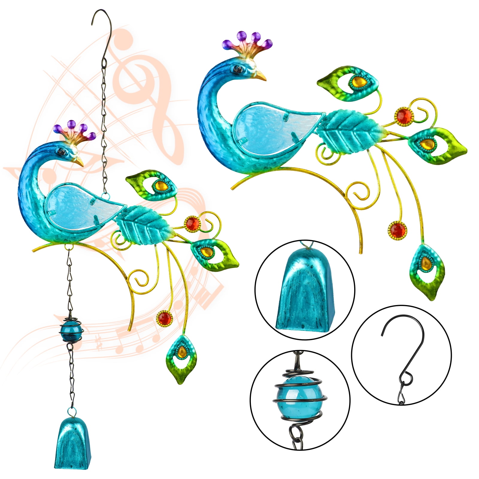 Garden Peacock Wind Chimes Outdoor, EEEkit 18'' Yard Home Decor Large Hanging Pendant Ornament Wind Chimes Bell for Indoor Outdoor Garden Patio Decor