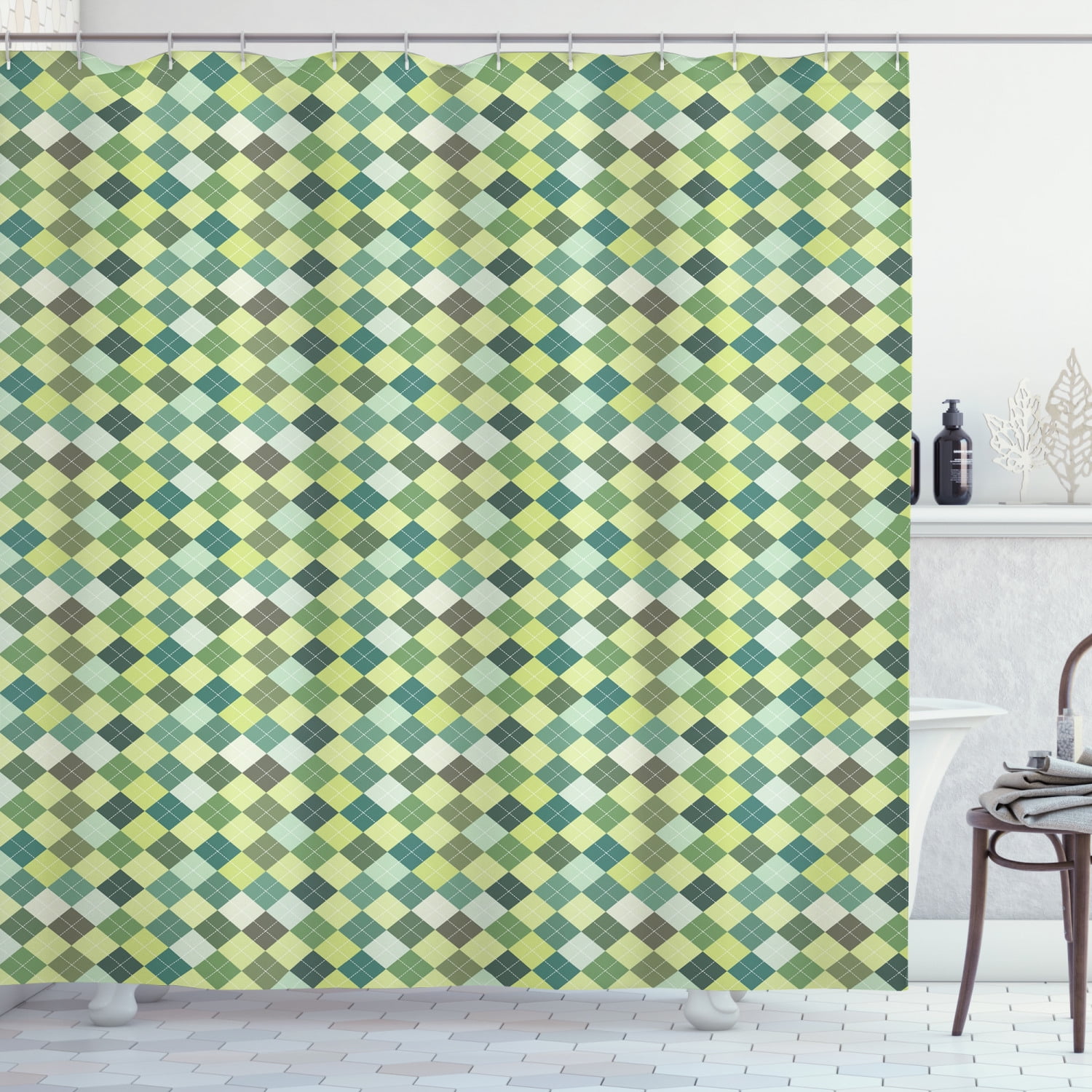 East Urban Home East Urban Home Plaid Shower Curtain Traditional Argyle Green Multicolor