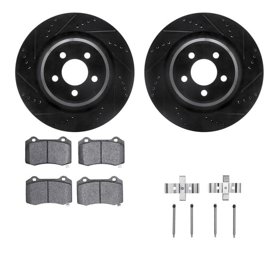 Dynamic Friction Company Rear Brake Rotors-Drilled and Slotted-Black with 5000 Advanced Brake Pads includes Hardware 8512-39013