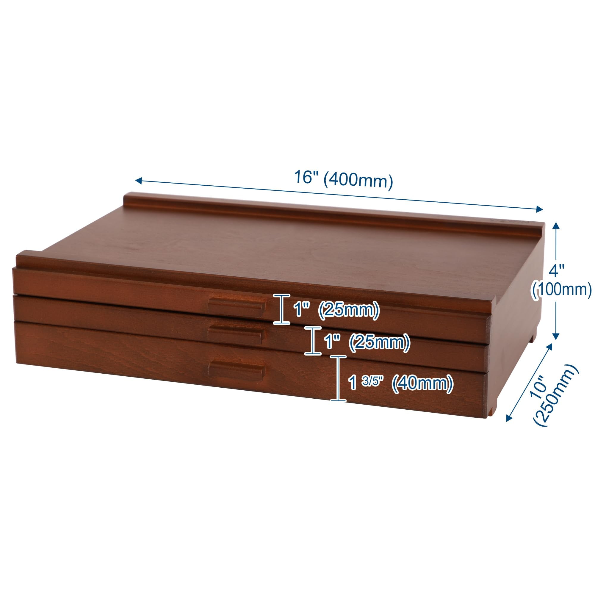 VISWIN 3-Drawer Wood Artist Supply Storage Box with Detach Dividers-Walnut