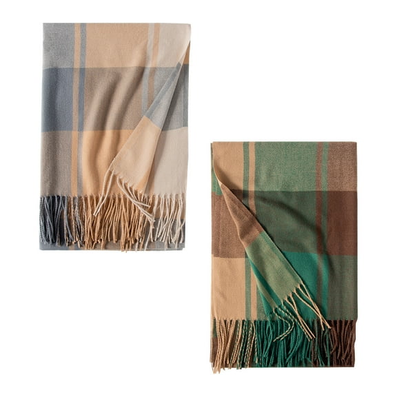 Curve Muse Women's Fashion Long Shawl Winter Warm Lattice Large Scarf-2 Pack-Pack C