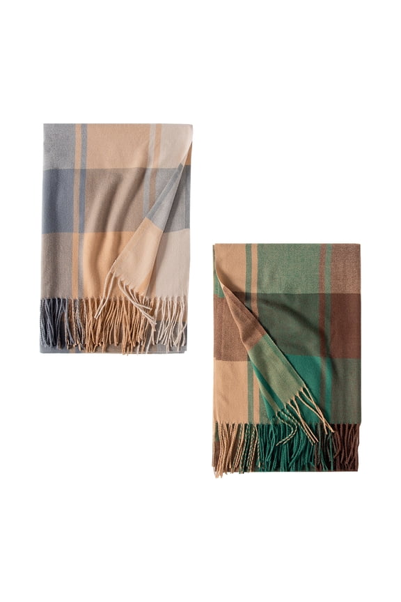 Women's Fashion Long Shawl Winter Warm Lattice Large Scarf-2 Pack-Pack C