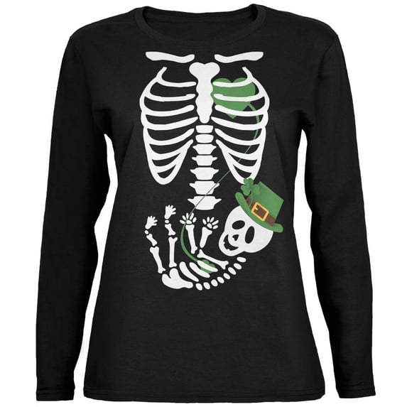 Halloween Irish Baby Skeleton Black Womens Long Sleeve T-Shirt - Large