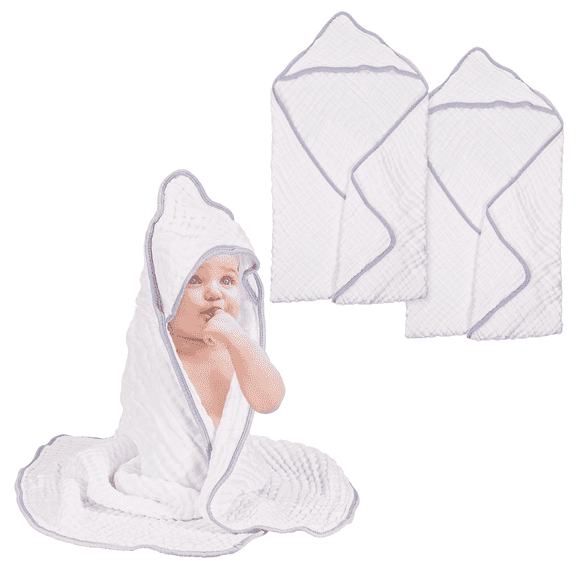 Asung Hooded Baby Towels Muslin Baby Bath Towel 2 pcs 100% Cotton Bath Towels with Hood Soft and Absorbent 35" x 35"  (White)