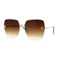 thumbnail image 4 of Womens Jaguar Head Stud Half Rim Metal Rim Oversized Rectangle Sunglasses Gold - Brown, 4 of 8